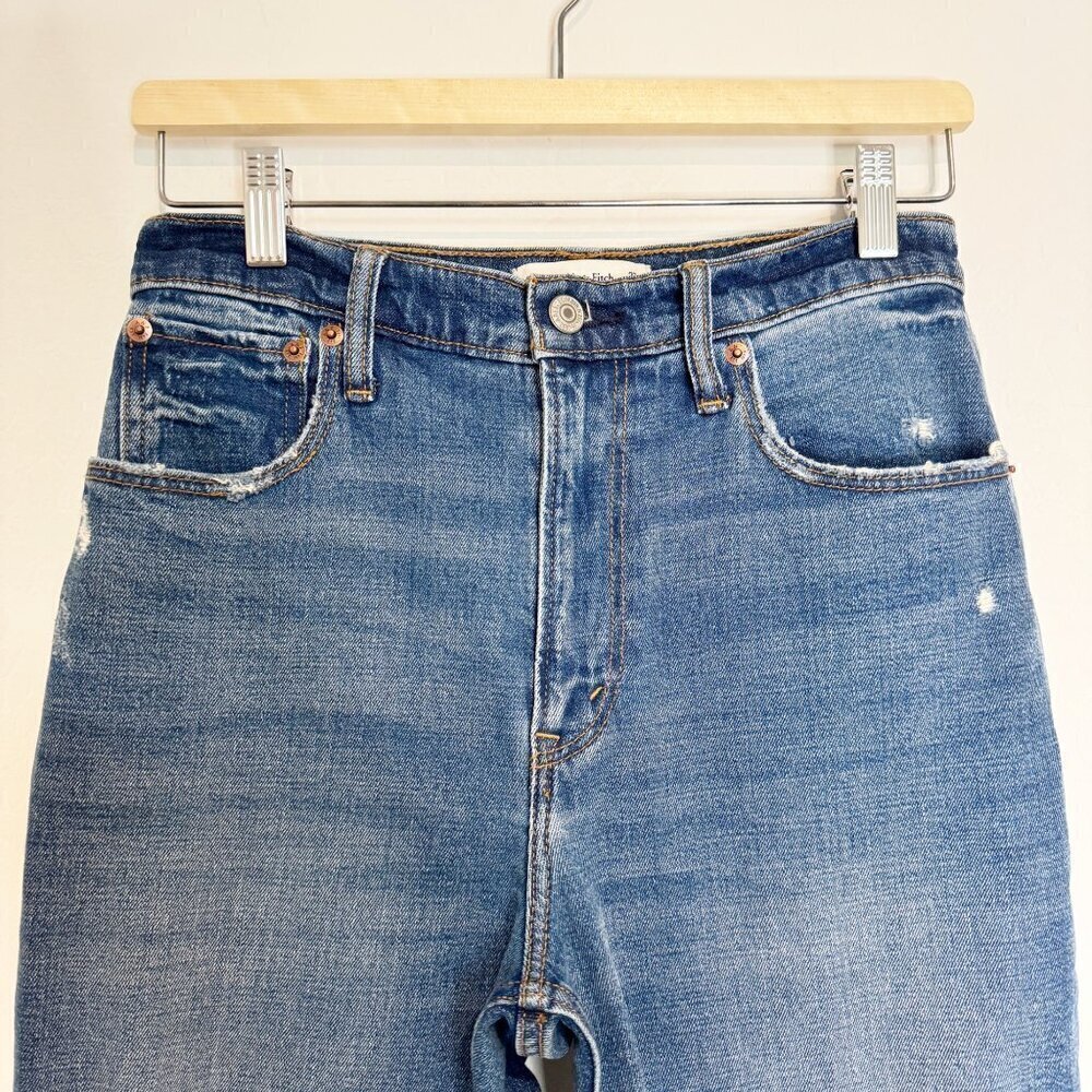 Abercrombie Ankle Straight Jeans 27 Short Blue Distressed 90s Streetwear Grunge - Picture 2 of 6